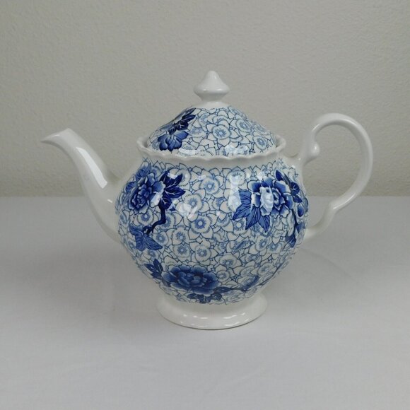 Johnson Brothers Lotus Blue Fine China Floral Swirl Rim Teapot Lid Vintage 1979 - Picture 1 of 12